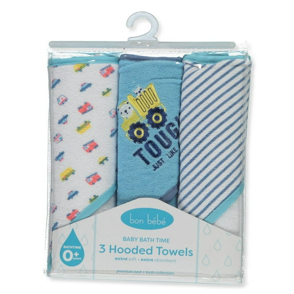 Bon Bebe Baby Boys' 3-Pack Hooded Towels Set - blue/white, one size