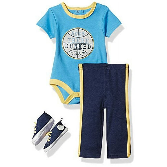 Bon Bebe Baby Boys' 3 Pc Sneaker Set with S/s Bodysuit and Pant, Dunked That Blue, 3-6 Months