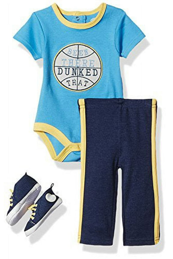 Baby Boys' 3 Pc Sneaker Set with S/s Bodysuit and Pant, Dunked That Blue, 3-6 Months