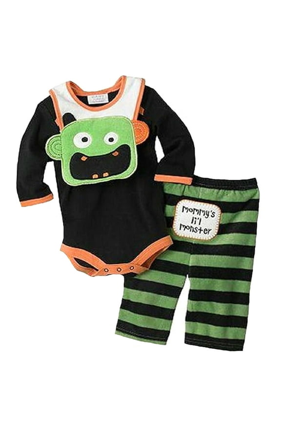 Baby Boys' Little Monster Bodysuit 3 Piece Outfit 0-3M