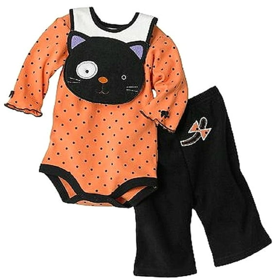 Bon Bebe Baby Girls' Dotted Cat Bodysuit, Bib and Pants 3 Piece Set (3-6 Months)