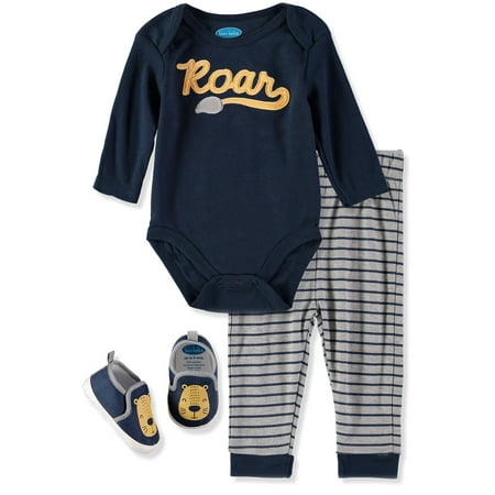 Bon Bebe Boys 0-9 Months Bodysuit Pant Set with Matching Shoes (Navy 0-3 Months)