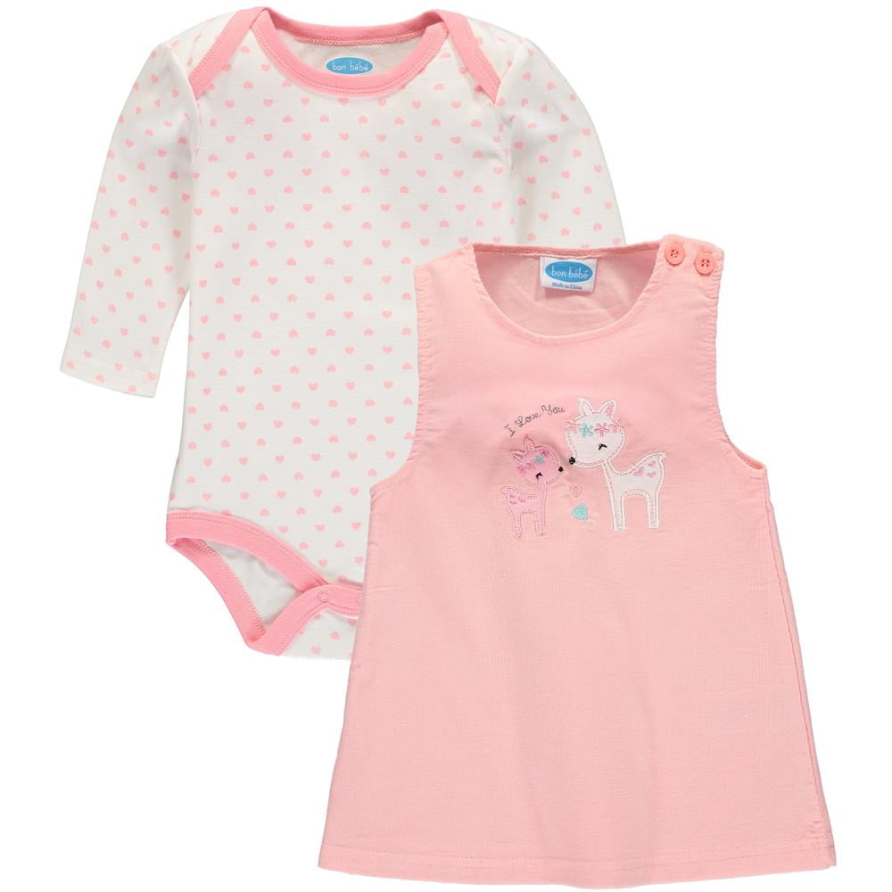 Bon Bebe Newborn Baby Girl Corduroy Jumper & Bodysuit 2 pc Outfit Set