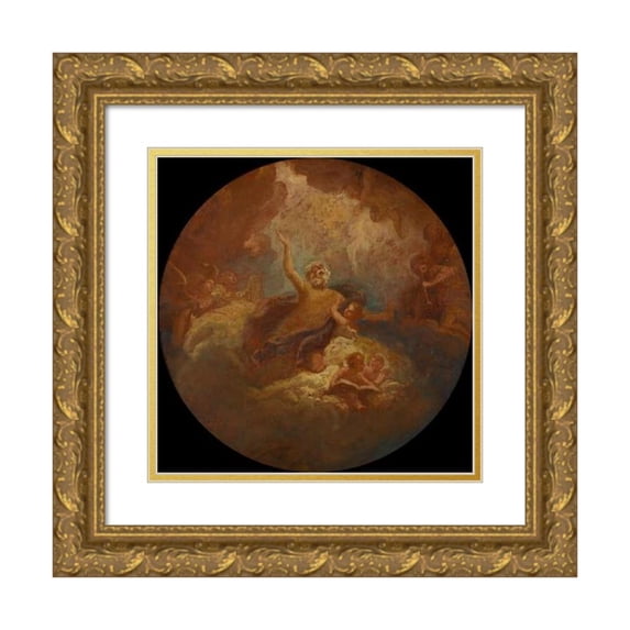 Bon Boullogne 12x12 Gold Ornate Wood Frame and Double Matted Museum Art Print Titled - Glory of Saint Jerome (1704)