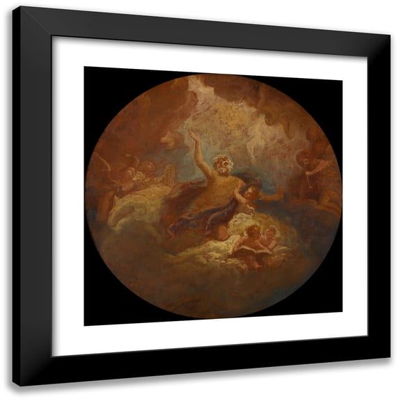 Bon Boullogne 15x15 Black Modern Framed Museum Art Print Titled - Glory of Saint Jerome (1704)