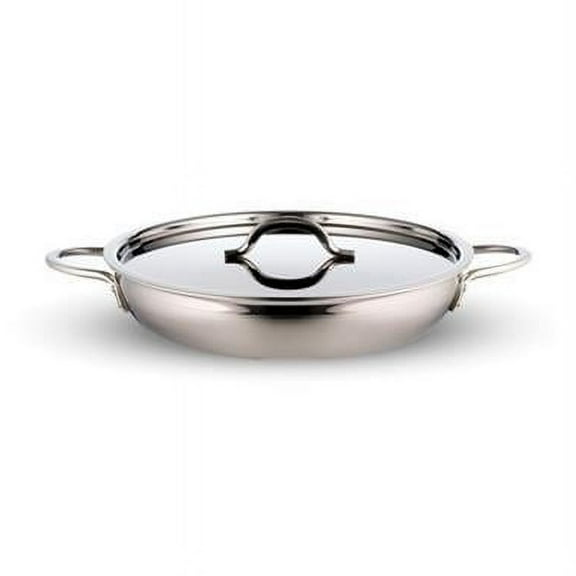Bon Chef 60304-2ToneSS 10.12 x 1.87 in. Country French Two Tone Stainless Steel Saute 1 quart Pan Skill with Cover Double & 2 Round Handles, 20 oz