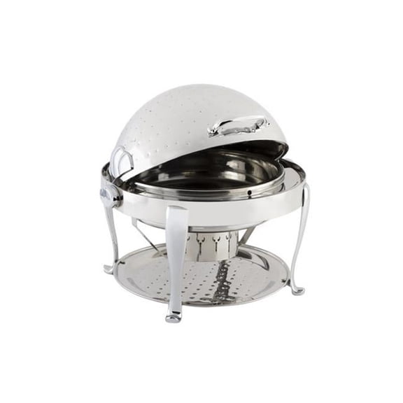 Bon Chef 19000CHH Stainless Steel Round Chafer with Roman Leg Chrome Trim & Hammered