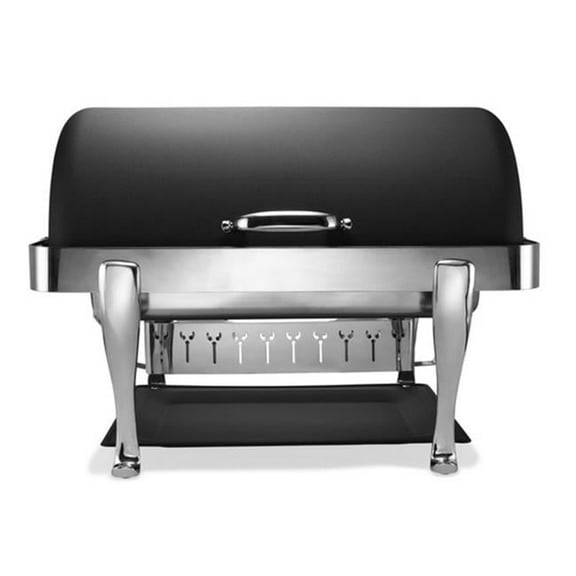 Bon Chef 19040CH-Nero Elite Stainless Steel Rectangular Chafer with Roman Legs Chrome Trim & Nero