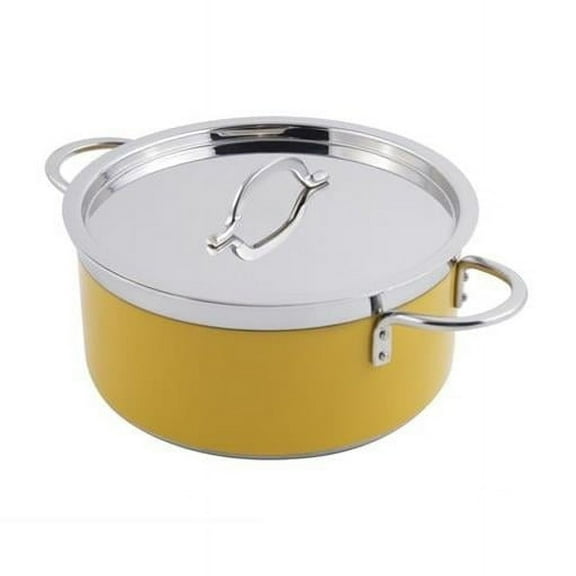 Bon Chef 60302YELLOW 9.37 in. dia. Classic Country French Collection 4 quart Pot with Cover, Yellow - 9 oz