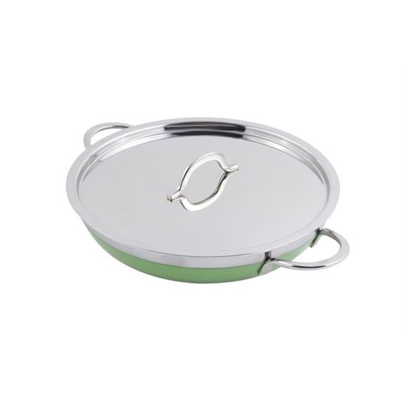 Bon Chef 60305LIME 11 x 2.25 in. Classic Country French Collection Saute 2 quart Pan & Skillet with Cover Double Handle, Lime - 12 oz