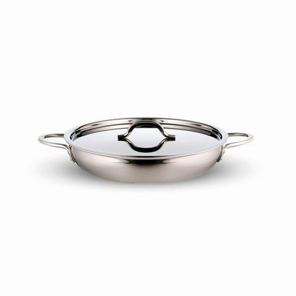 Bon Chef 60306-2ToneSS 11.75 x 2.37 in. Country French Two Tone Stainless Steel Saute 3 quart Pan & Skill with Cover Double & 2 Round Handles, 4 oz