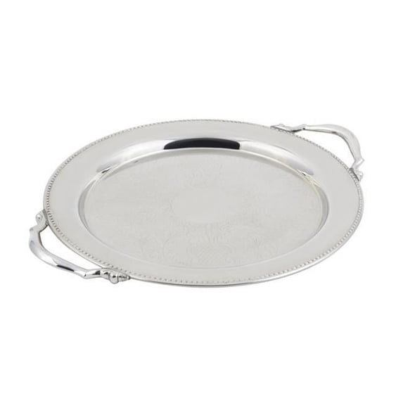 Bon Chef 61334 13 in. dia. Round Tray with Handle & Etching & Bead Border