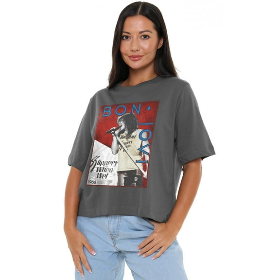 Bon Jovi 86 Tour Women's Boxy Cropped T-Shirt Casual Graphic Tee