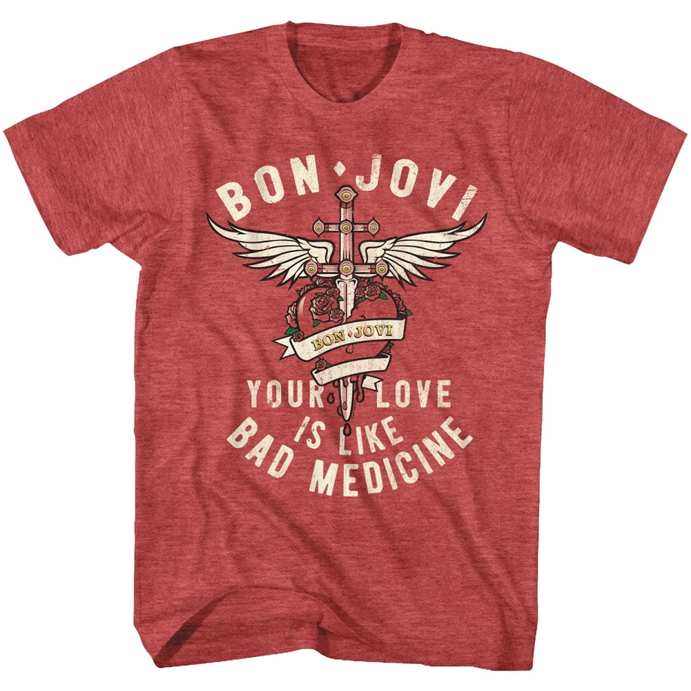 Bon Jovi Bad Medicine Rock Red Heather Adult T-Shirt - Walmart.com