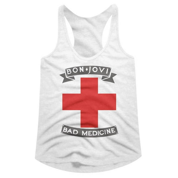 Bon Jovi Bad Medicine White Junior Women's Racerback Tank Top T-Shirt