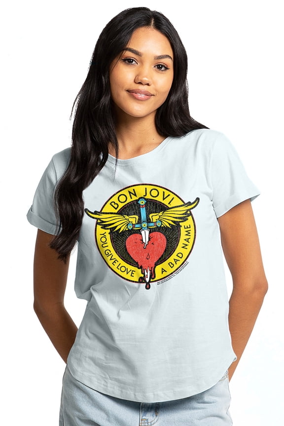 Bon Jovi Bad Name Dagger Women's Graphic T-Shirt Rolled Sleeve Tee
