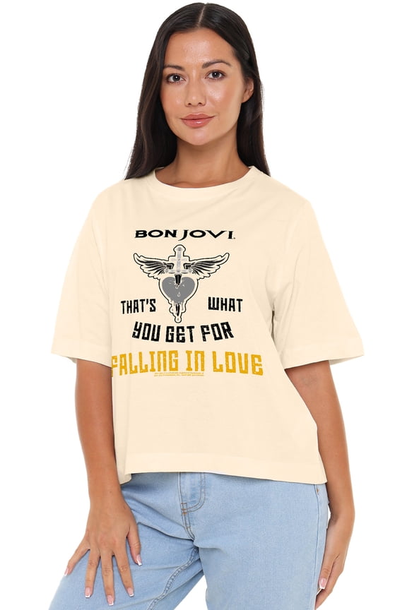 Bon Jovi Falling In Love Women's Boxy Cropped T-Shirt Casual Graphic Tee