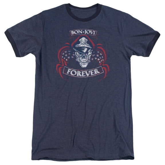 Bon Jovi Forever Skull Adult Ringer T-Shirt Navy