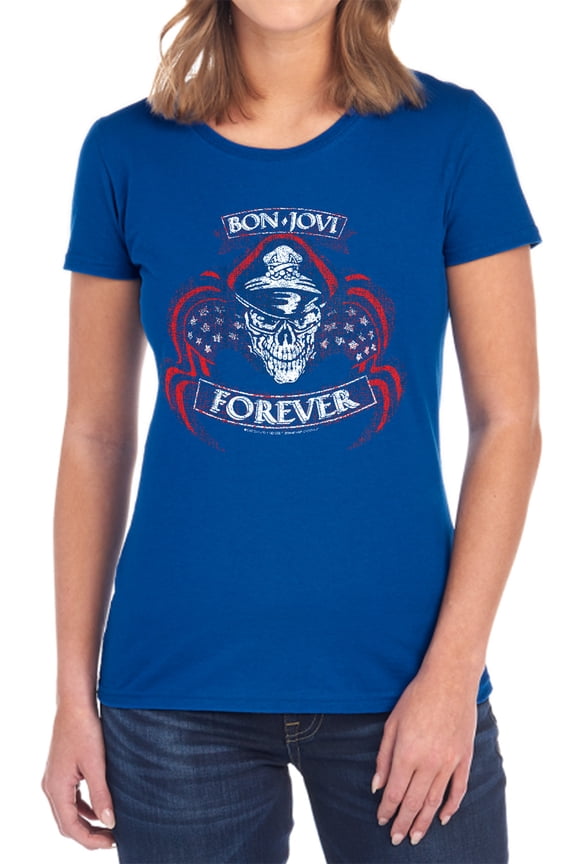 Bon Jovi Forever Skull Women's T Shirt, Royal, X-Large