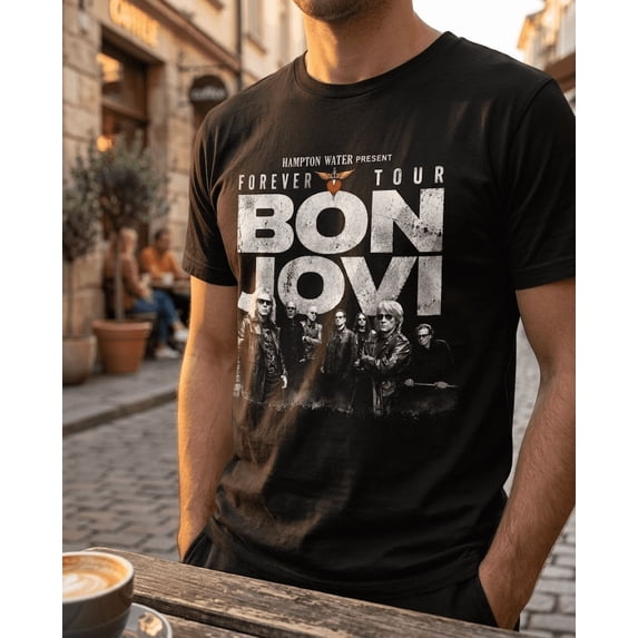 Bon Jovi Forever Tour Official Style Graphic T-Shirt, Classic Rock Band Vintage Merchandise Shirt