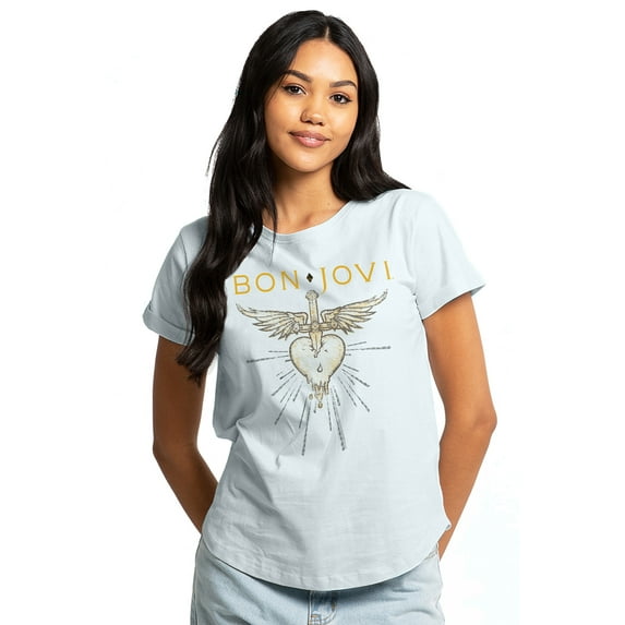 Bon Jovi Greatest Hits Women's Graphic T-Shirt Rolled Sleeve Tee
