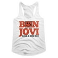 thumbnail image 1 of Bon Jovi Have A Nice Day White Junior Women's Racerback Tank Top T-Shirt, 1 of 2