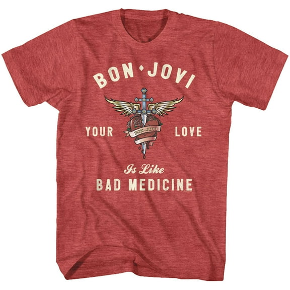 Bon Jovi Heart And Dagger Red Heather Adult T-Shirt