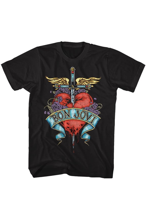 Bon Jovi Heart Black Adult T-Shirt 2Xlt