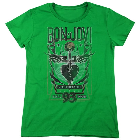 Bon Jovi Keep The Faith Women's T Shirt, Kelly Green, 2X-Large
