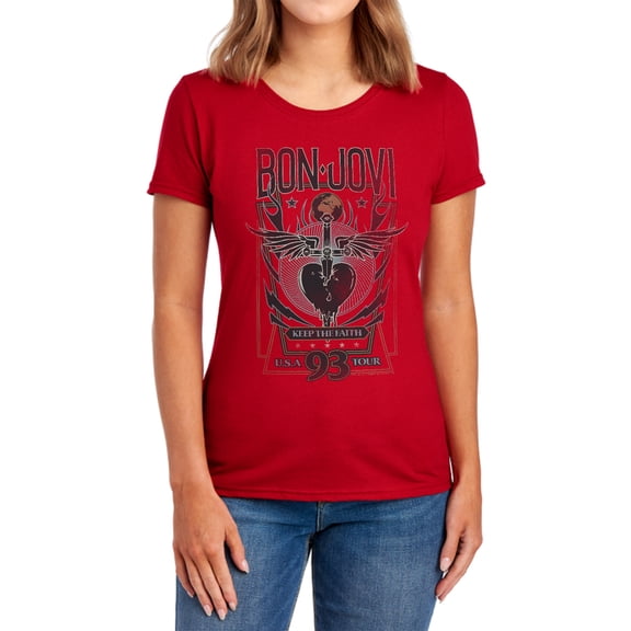 Bon Jovi Keep The Faith Women's T Shirt, Red, Small
