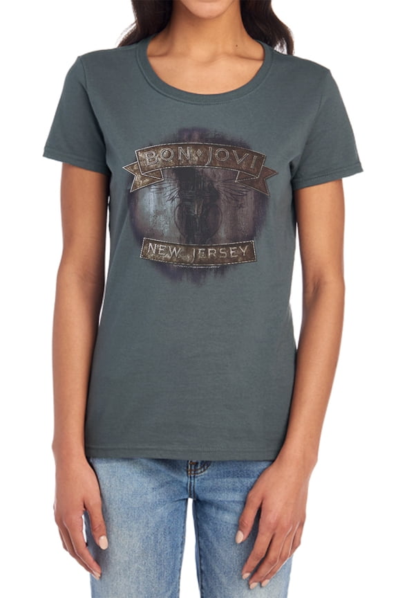 Bon Jovi New Jersey Women's T Shirt, Charcoal, Medium