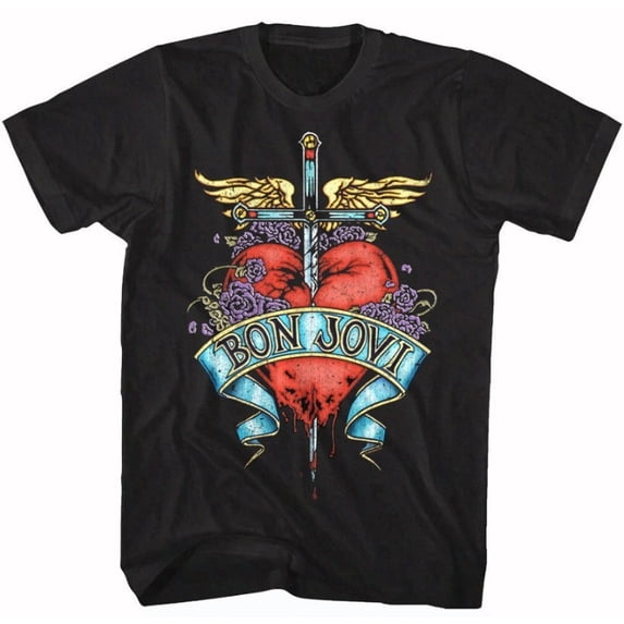 Bon Jovi Pierced Heart Tattoo T-Shirt Rock Band