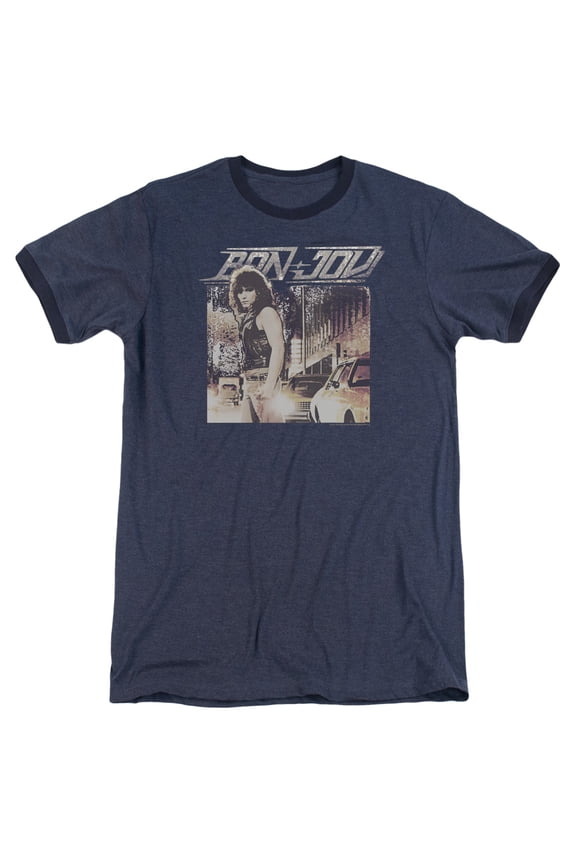 Bon Jovi Runaway Jon Adult Ringer T-Shirt Navy