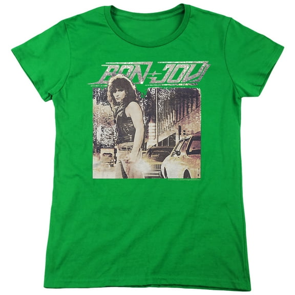 Bon Jovi Runaway Jon Women's T Shirt, Kelly Green, Medium