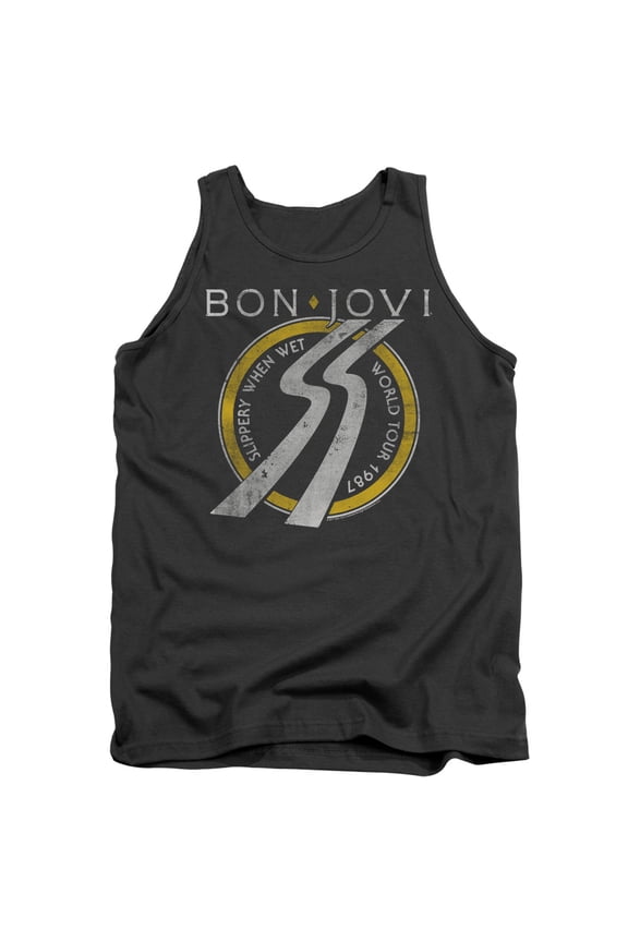 Bon Jovi Slippery When Wet World Tour Adult Tank Top T-Shirt Charcoal