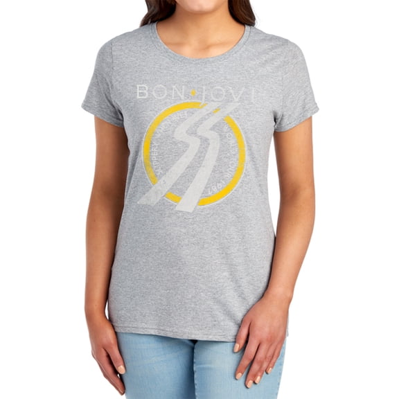 Bon Jovi Slippery When Wet World Tour Women's T Shirt, Athletic Heather, Medium