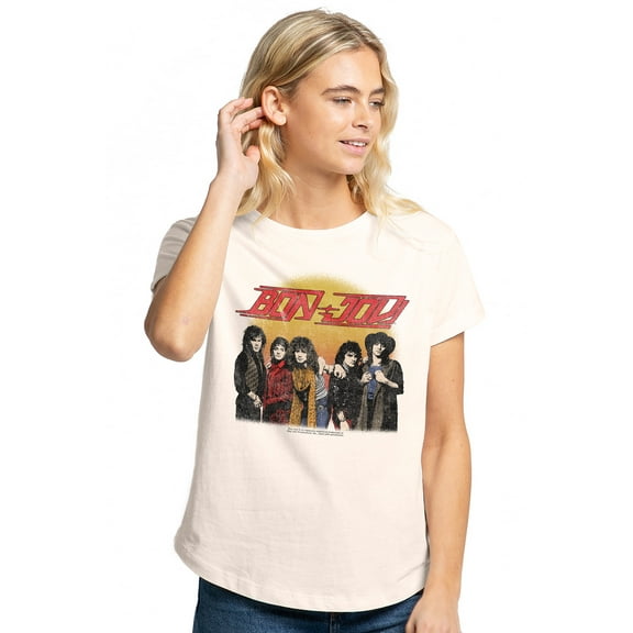 Bon Jovi The Group Bon Jovi Women's Graphic T-Shirt Rolled Sleeve Tee