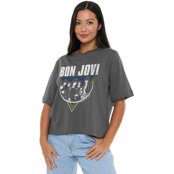 Bon Jovi Vintage Triangle Women's Boxy Cropped T-Shirt Casual Graphic Tee