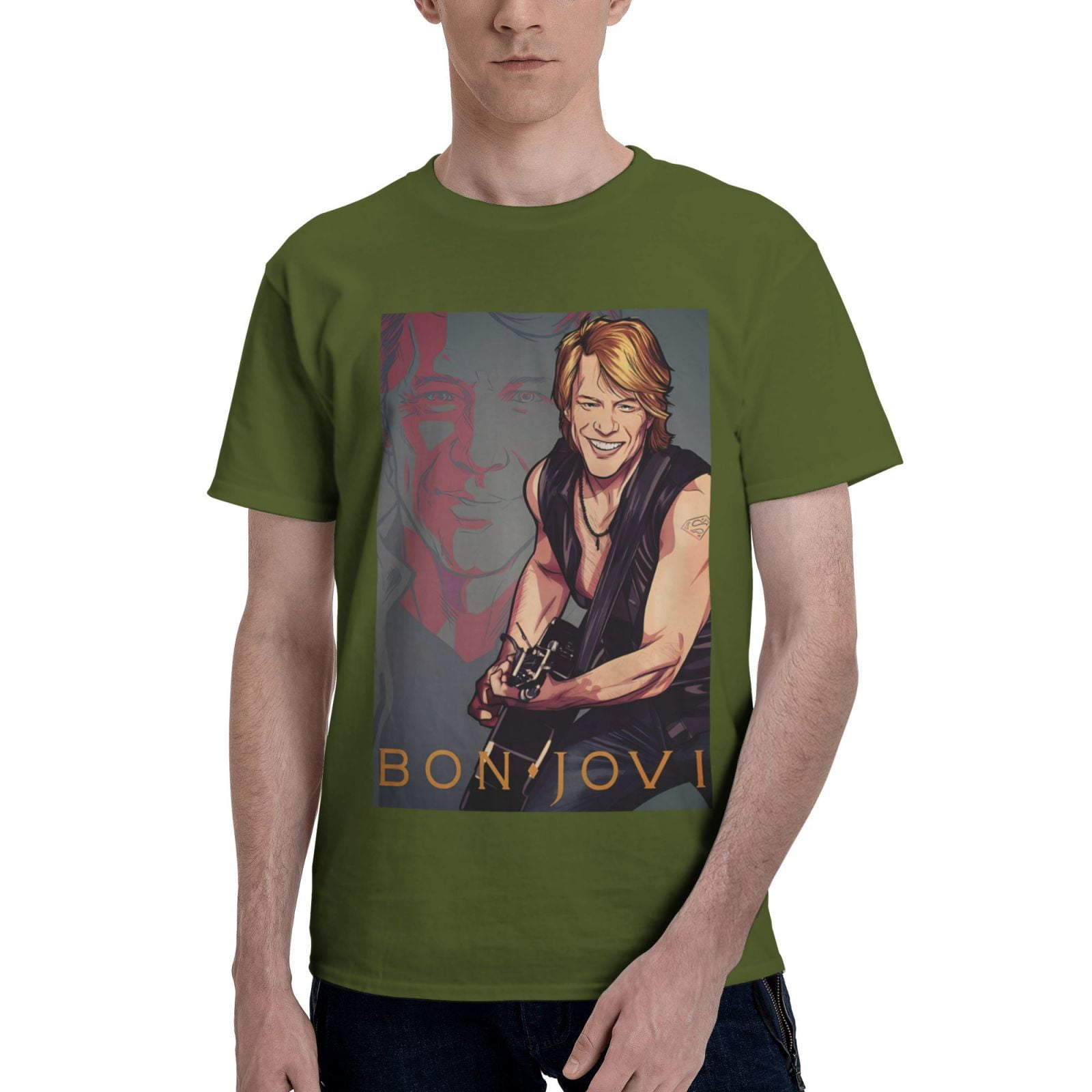 Bon Music Jovi Mens 2024 Summer Basic Short Sleeve T Shirt Cotton Crewneck Comfort Tee Classic