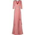 thumbnail image 1 of Bon Rosy, Women's, 3/4 Sleeve Deep V-Neck Maxi Faux Wrap Solid Dress, Blush, M, 1 of 2
