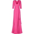 thumbnail image 1 of Bon Rosy, Women's, 3/4 Sleeve Deep V-Neck Maxi Faux Wrap Solid Dress, Hot Pink, S, 1 of 5