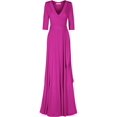 thumbnail image 1 of Bon Rosy, Women's, 3/4 Sleeve Deep V-Neck Maxi Faux Wrap Solid Dress, Magenta, S, 1 of 5