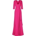 thumbnail image 1 of Bon Rosy, Women's, 3/4 Sleeve Deep V-Neck Maxi Faux Wrap Solid Plus Size Dress, Fuchsia, 1X, 1 of 6