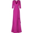 thumbnail image 1 of Bon Rosy, Women's, 3/4 Sleeve Deep V-Neck Maxi Faux Wrap Solid Plus Size Dress, Magenta, 2X, 1 of 2