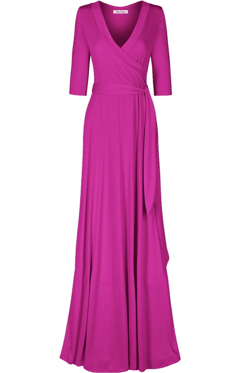 Women's 3/4 Sleeve V-Neck Maxi Wrap Dress - Blush, Plus Size, Polyester Spandex, X-Large