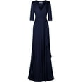 thumbnail image 1 of Bon Rosy, Women's, 3/4 Sleeve Deep V-Neck Maxi Faux Wrap Solid Plus Size Dress, Navy, 3X, 1 of 2