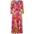 thumbnail image 1 of Bon Rosy, Women's, 3/4 Sleeve Faux Wrap Midi Dress Knee Length, Fuchsia, XL, 1 of 1