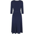 thumbnail image 1 of Bon Rosy, Women's, 3/4 Sleeve Faux Wrap Midi Dress Knee Length, Navy, L, 1 of 2