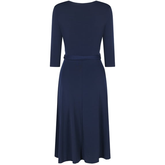 Bon Rosy, Women's, 3/4 Sleeve Faux Wrap Midi Dress Knee Length, Navy, L