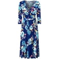 thumbnail image 1 of Bon Rosy, Women's, 3/4 Sleeve Faux Wrap Midi Dress Knee Length, Navy, M, 1 of 2